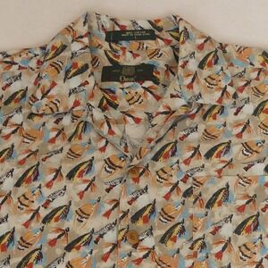 Orvis Fly Fishing All Over Print AOP Short Sleeve‎ Button Up Shirt Men's Large